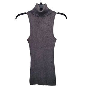 Bebe Women's Y2K Gray Metallic Silver Fleck Sleeveless Rib Knit Turtleneck Top M